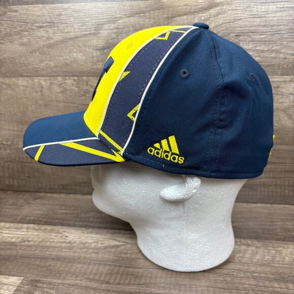 University of Michigan Adidas Cap Hat Blue Maize Stretch L/XL NCAA Football - Picture 2 of 10